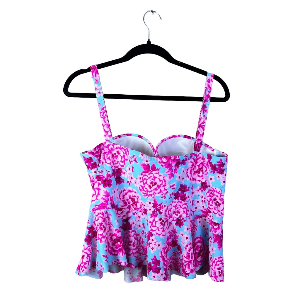Torrid Tankini Top Womens Size 2 2X Blue Pink Floral Peplum Underwire Swimwear - Picture 3 of 4